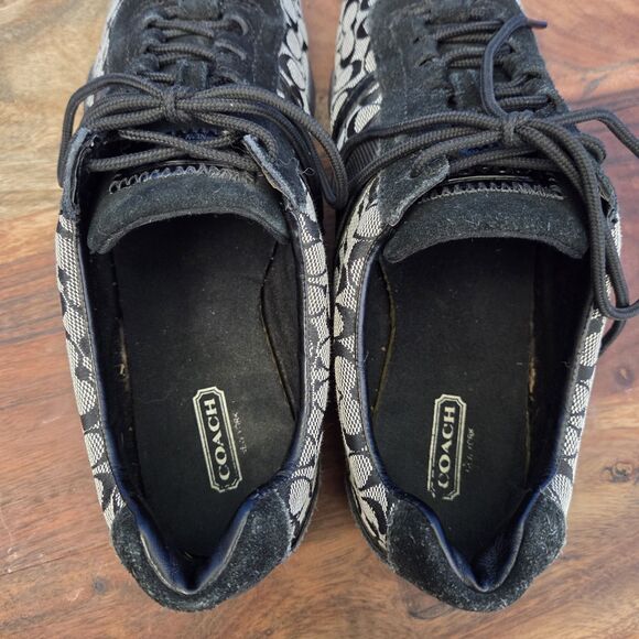 COACH Remonna Signature Jacquard C Pattern Suede Sneakers Black Gray Women's 8 - Picture 6 of 10